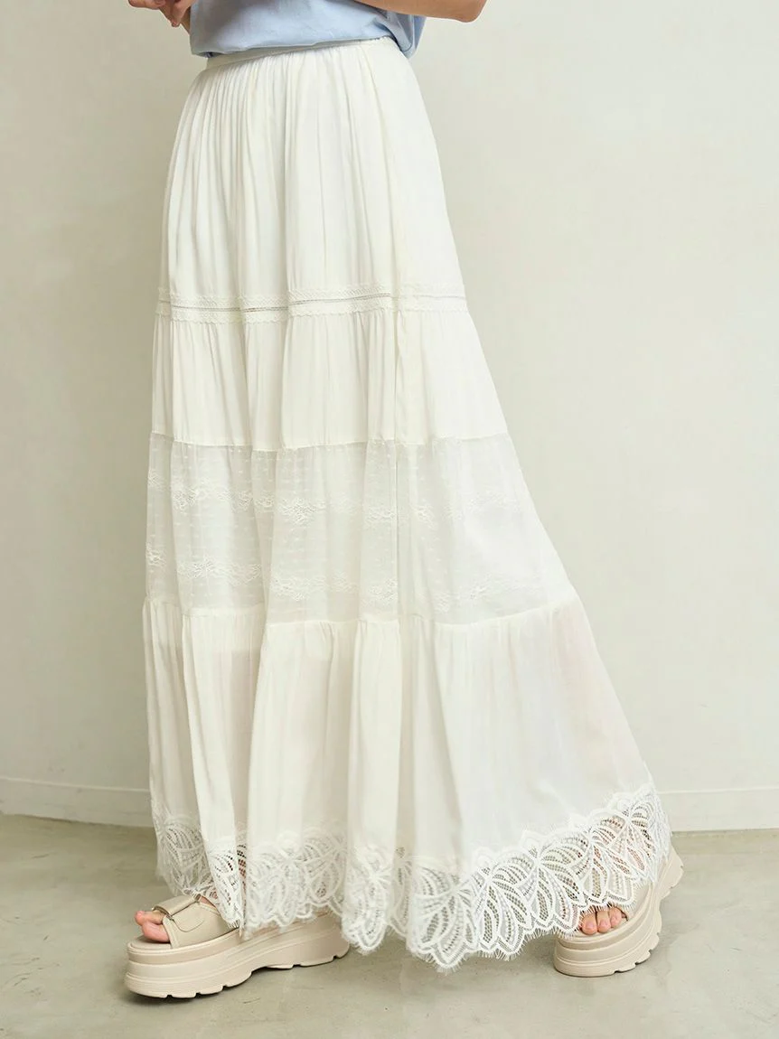 Boho Lace High-Waisted Ruffled Maxi Skirt - Image 14