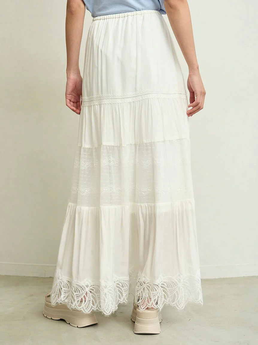 Boho Lace High-Waisted Ruffled Maxi Skirt - Image 15