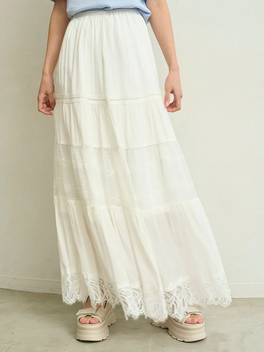 Boho Lace High-Waisted Ruffled Maxi Skirt - Image 16