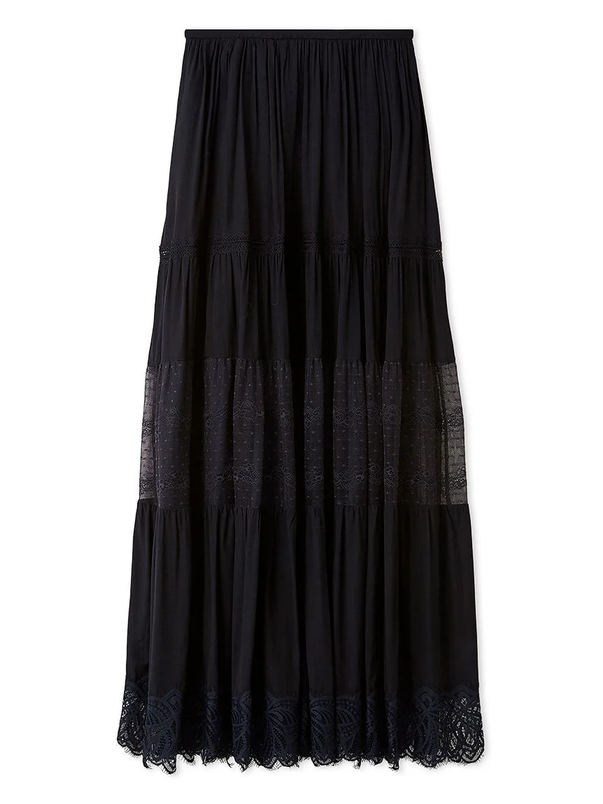 Boho Lace High-Waisted Ruffled Maxi Skirt - Image 3