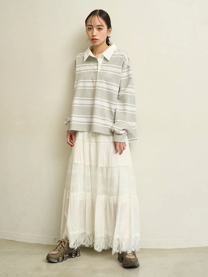 Boho Lace High-Waisted Ruffled Maxi Skirt - Image 4