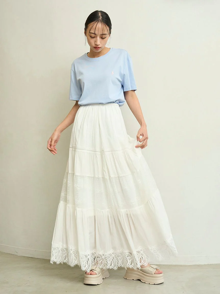 Boho Lace High-Waisted Ruffled Maxi Skirt - Image 9