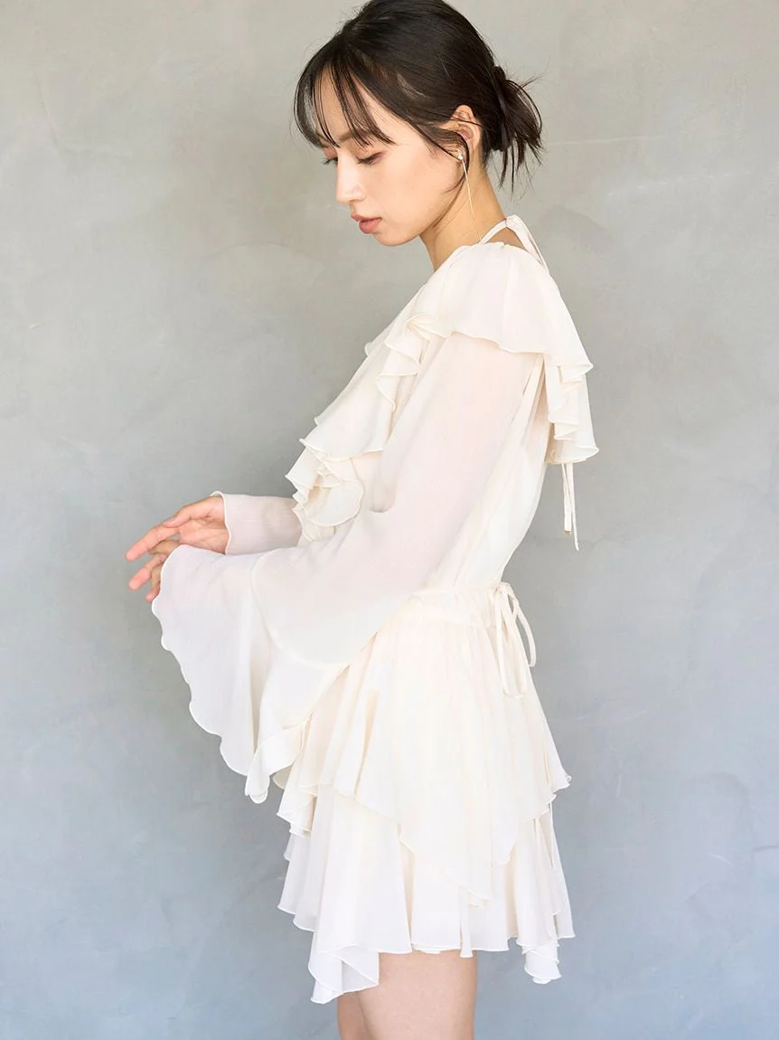 Chiffon Frill Mini Combo Dress - Image 13