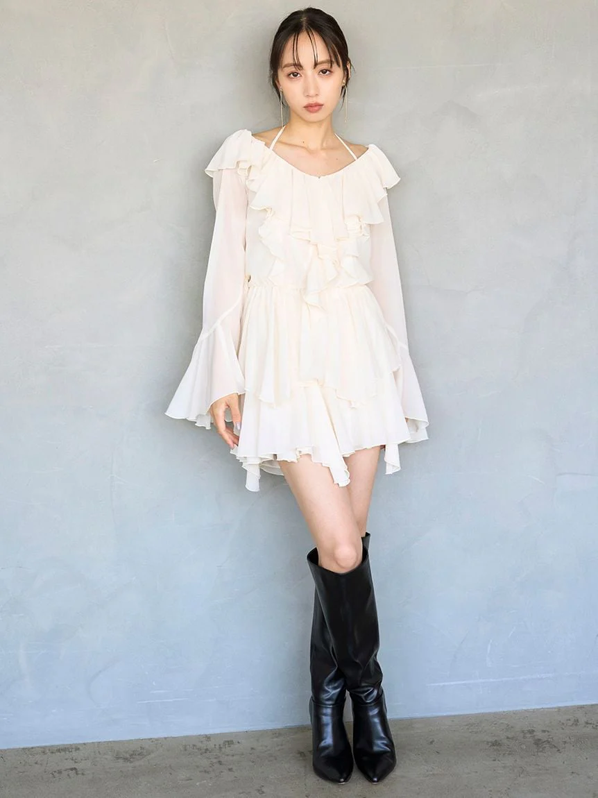 Chiffon Frill Mini Combo Dress - Image 26