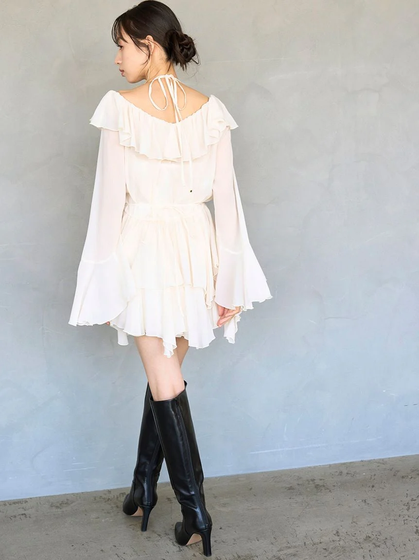 Chiffon Frill Mini Combo Dress - Image 27