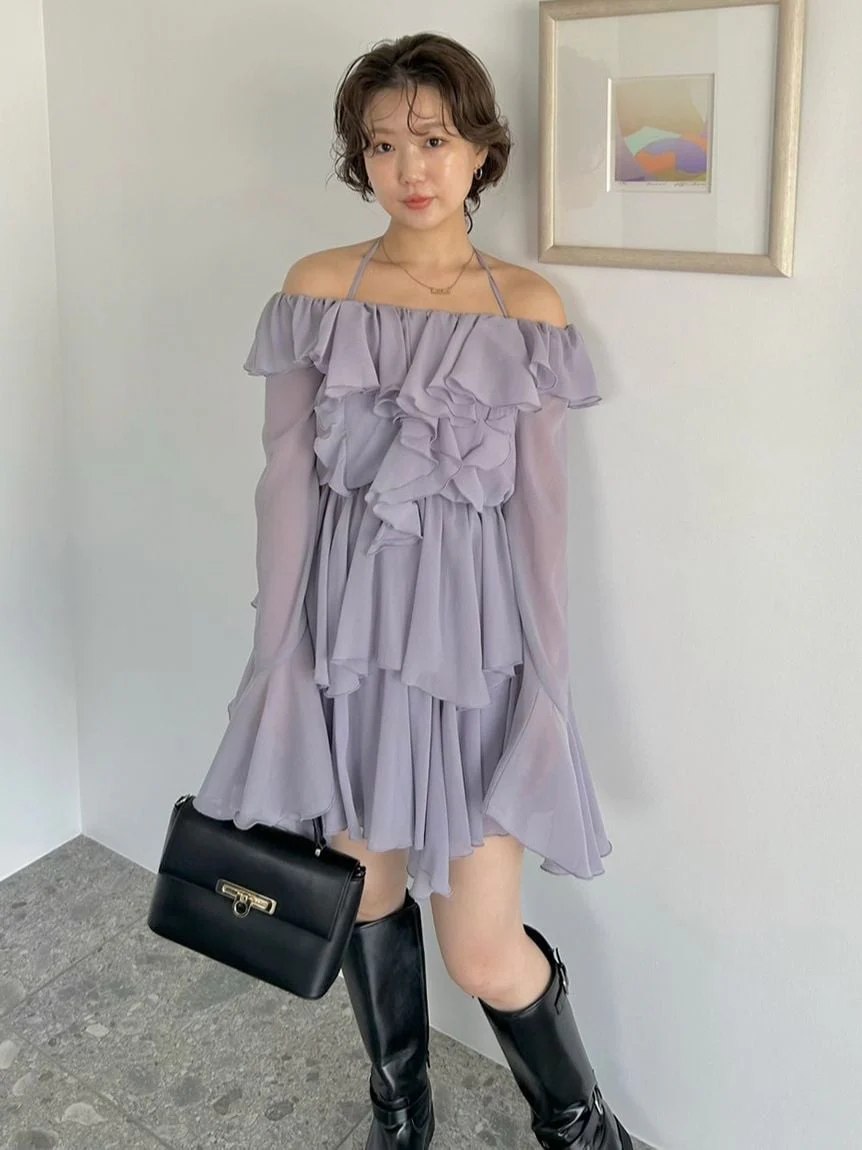 Chiffon Frill Mini Combo Dress - Image 4