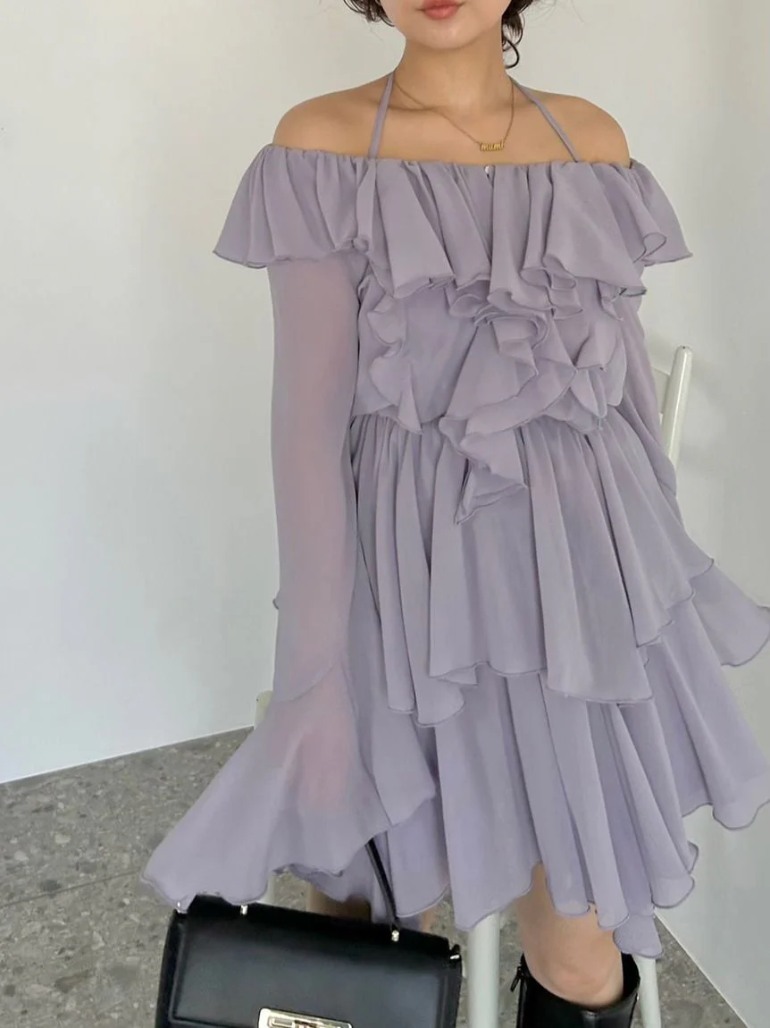 Chiffon Frill Mini Combo Dress - Image 7