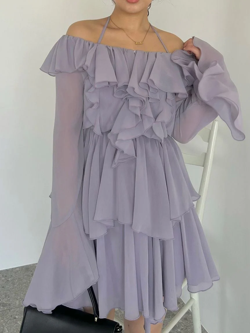 Chiffon Frill Mini Combo Dress - Image 8