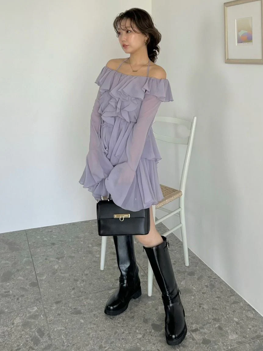 Chiffon Frill Mini Combo Dress - Image 9