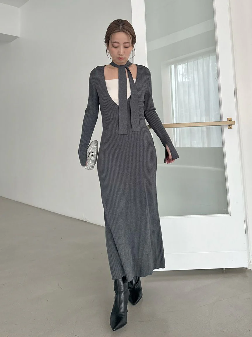 Choker Detail Maxi Knit Dress - Image 5