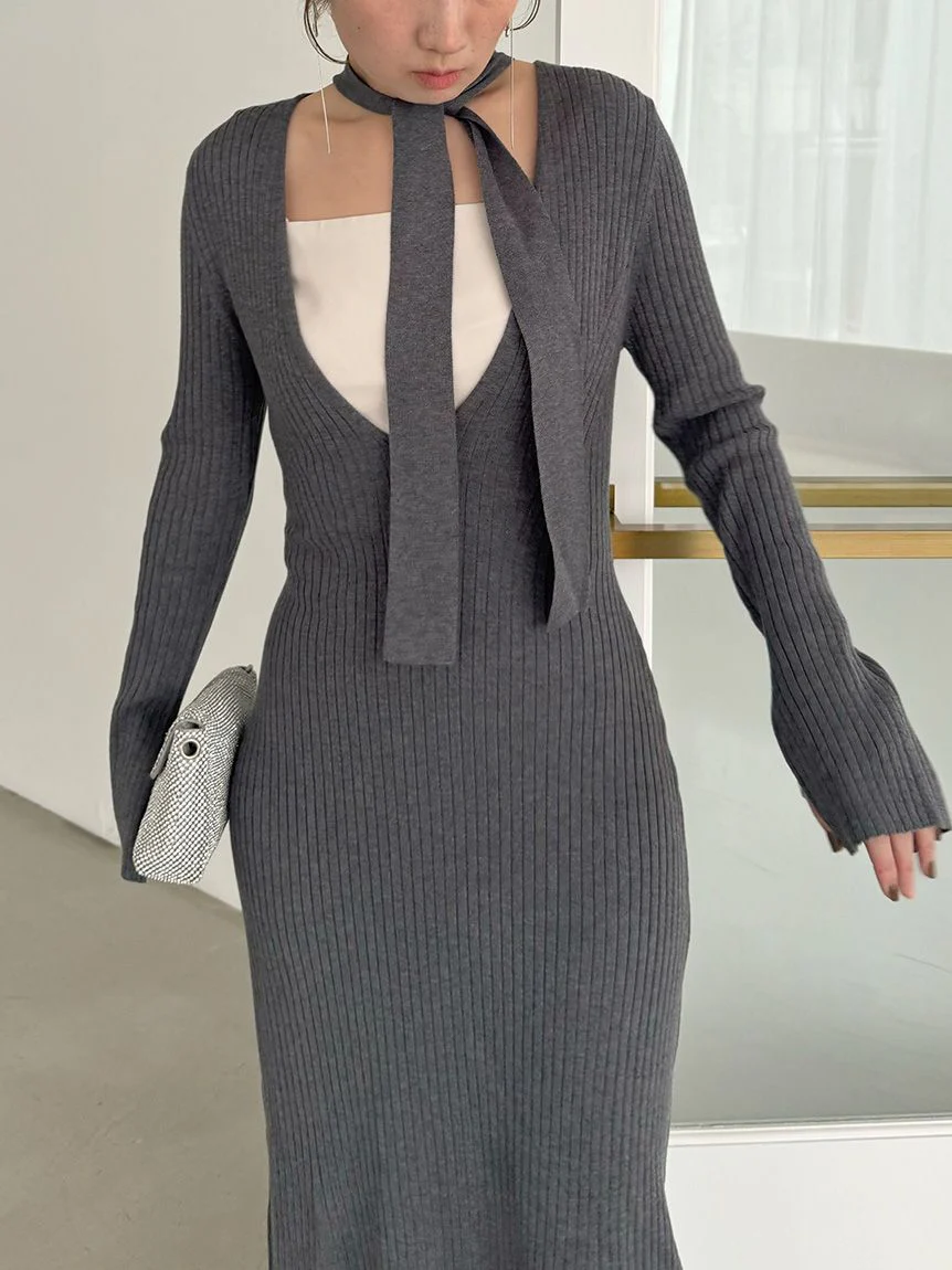Choker Detail Maxi Knit Dress - Image 8