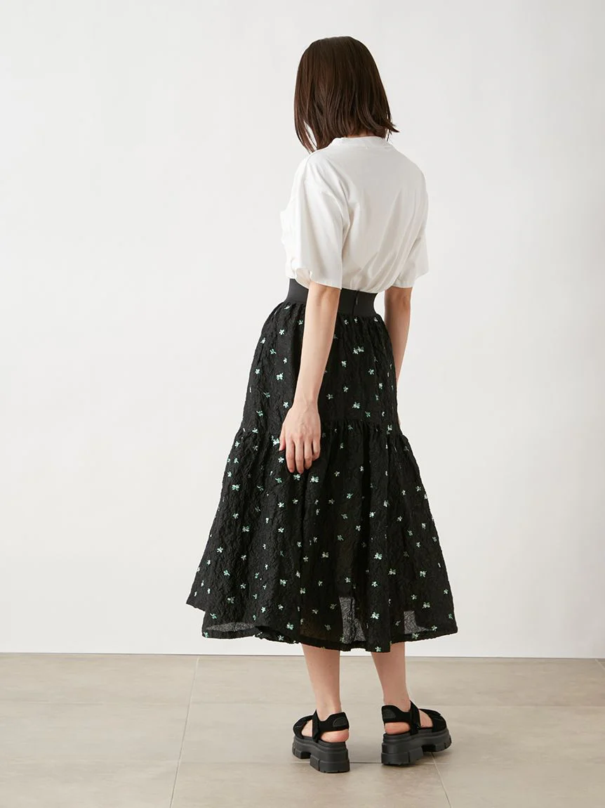 Embossed Jacquard Volume Gather Midi Skirt - Image 12