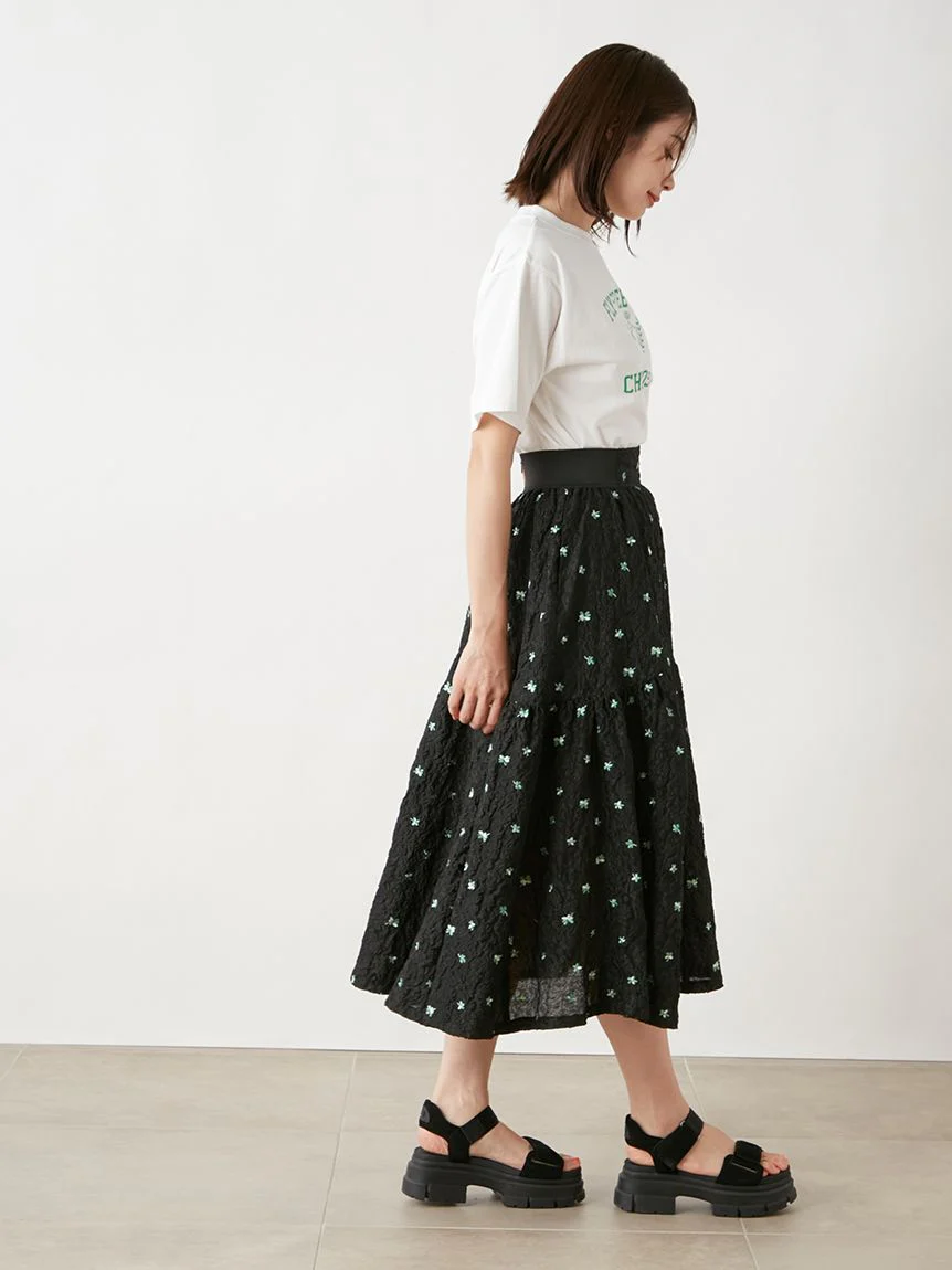 Embossed Jacquard Volume Gather Midi Skirt - Image 13