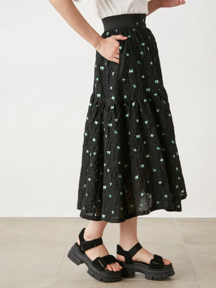 Embossed Jacquard Volume Gather Midi Skirt - Image 6