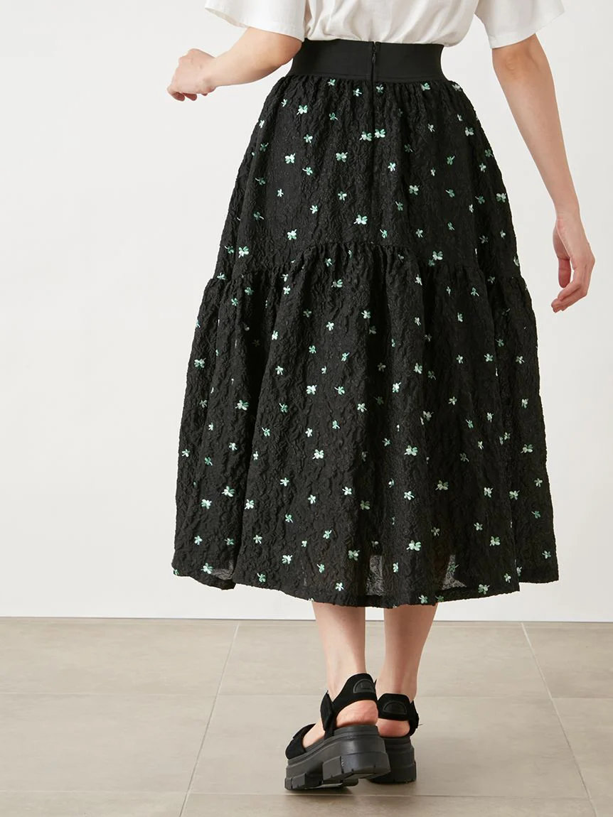 Embossed Jacquard Volume Gather Midi Skirt - Image 8