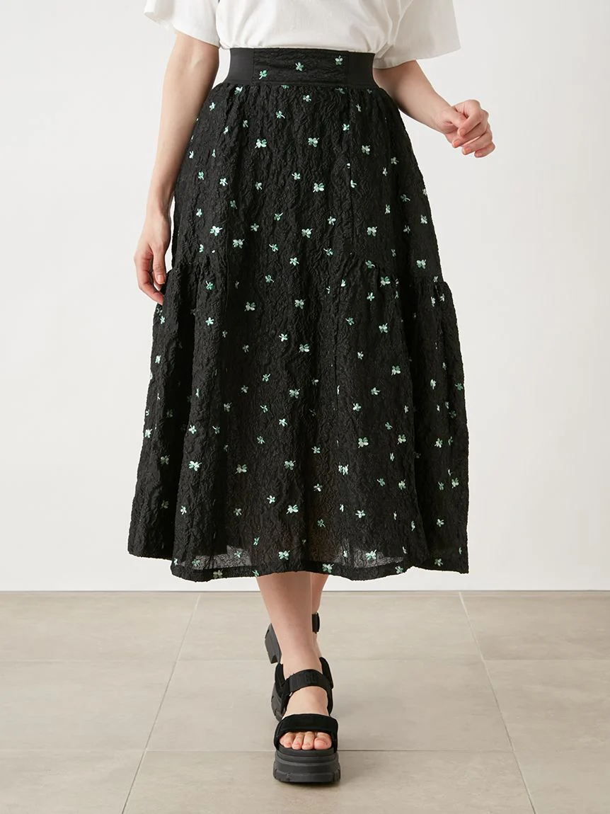 Embossed Jacquard Volume Gather Midi Skirt - Image 9