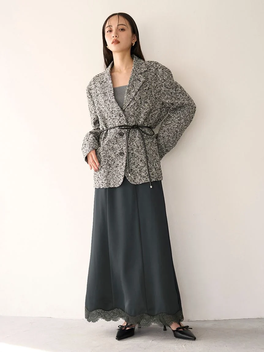 Hem Lace Satin Pencil Skirt - Image 6