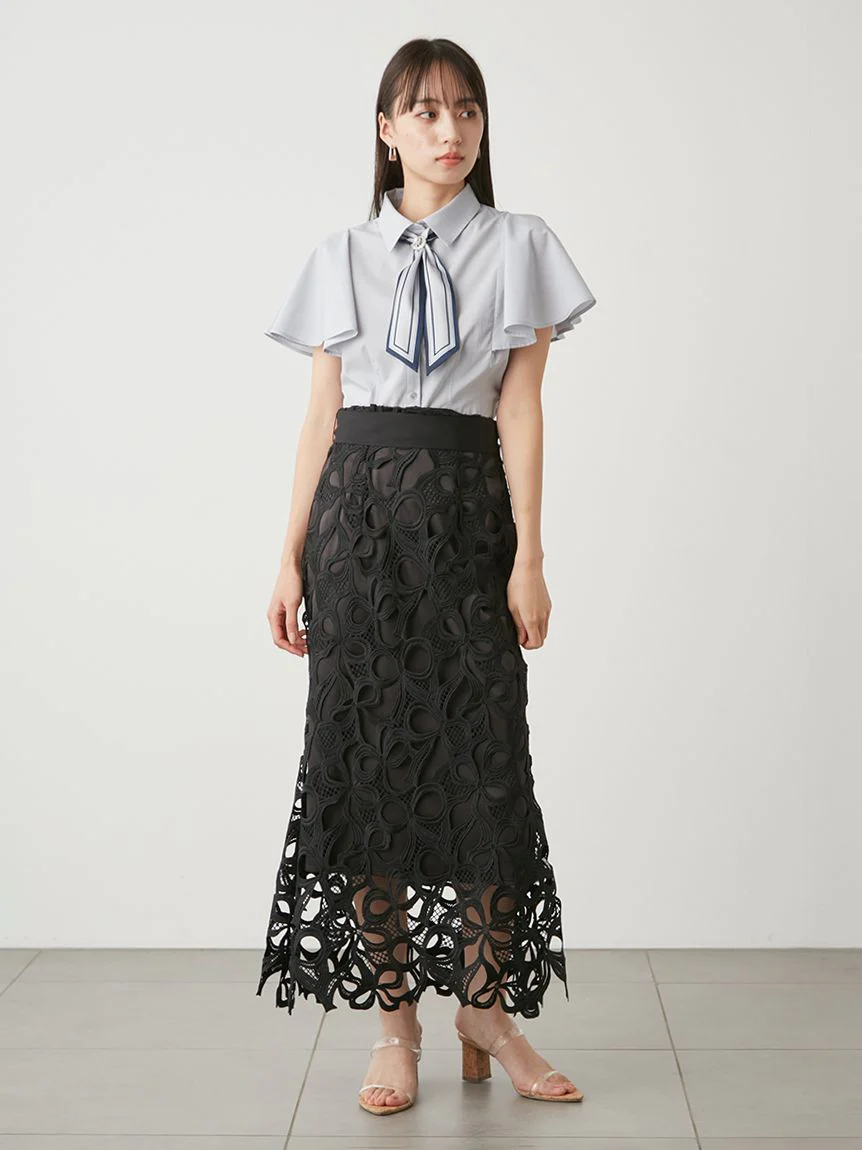 High Waisted Lace Cutout Maxi Skirt - Image 3