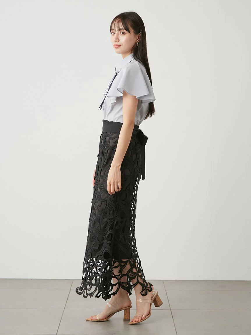 High Waisted Lace Cutout Maxi Skirt - Image 4