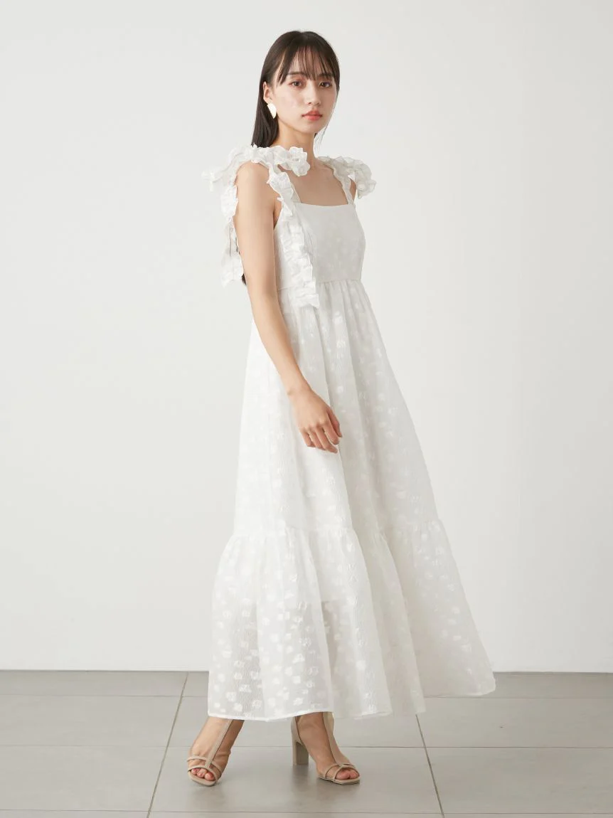 Jacquard Floral Bow Tie Midi Dress - Image 4