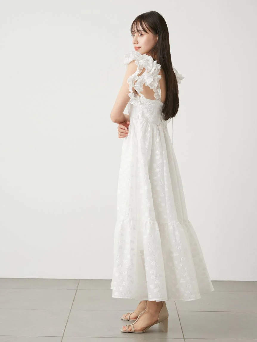 Jacquard Floral Bow Tie Midi Dress - Image 6