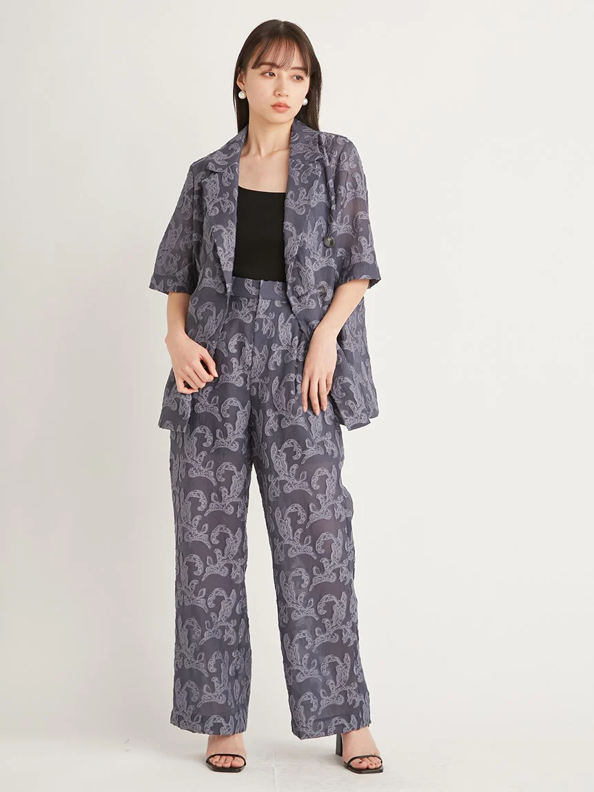 Jacquard High Waist Tuck Pants - Image 11