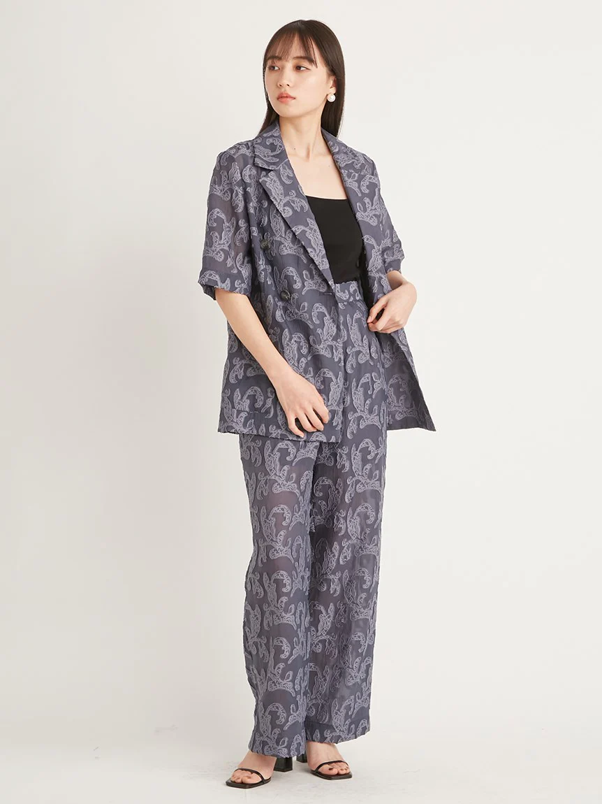 Jacquard High Waist Tuck Pants - Image 12