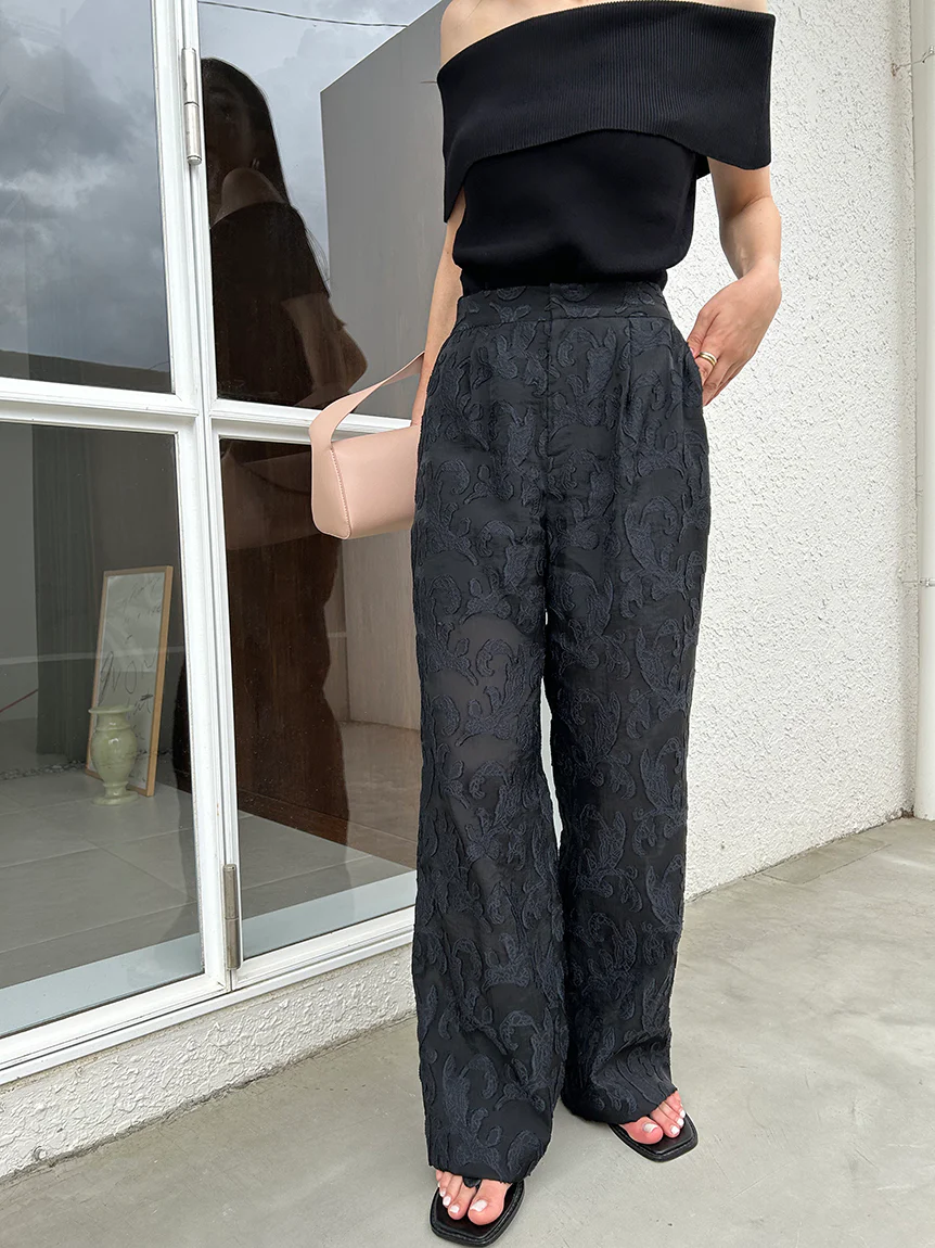Jacquard High Waist Tuck Pants - Image 14