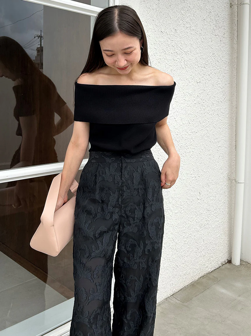 Jacquard High Waist Tuck Pants - Image 17