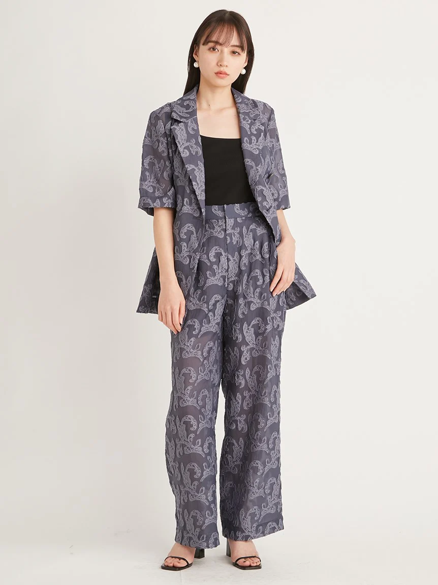 Jacquard High Waist Tuck Pants - Image 3
