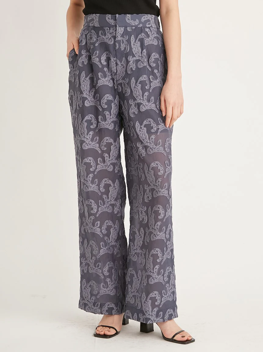 Jacquard High Waist Tuck Pants - Image 4