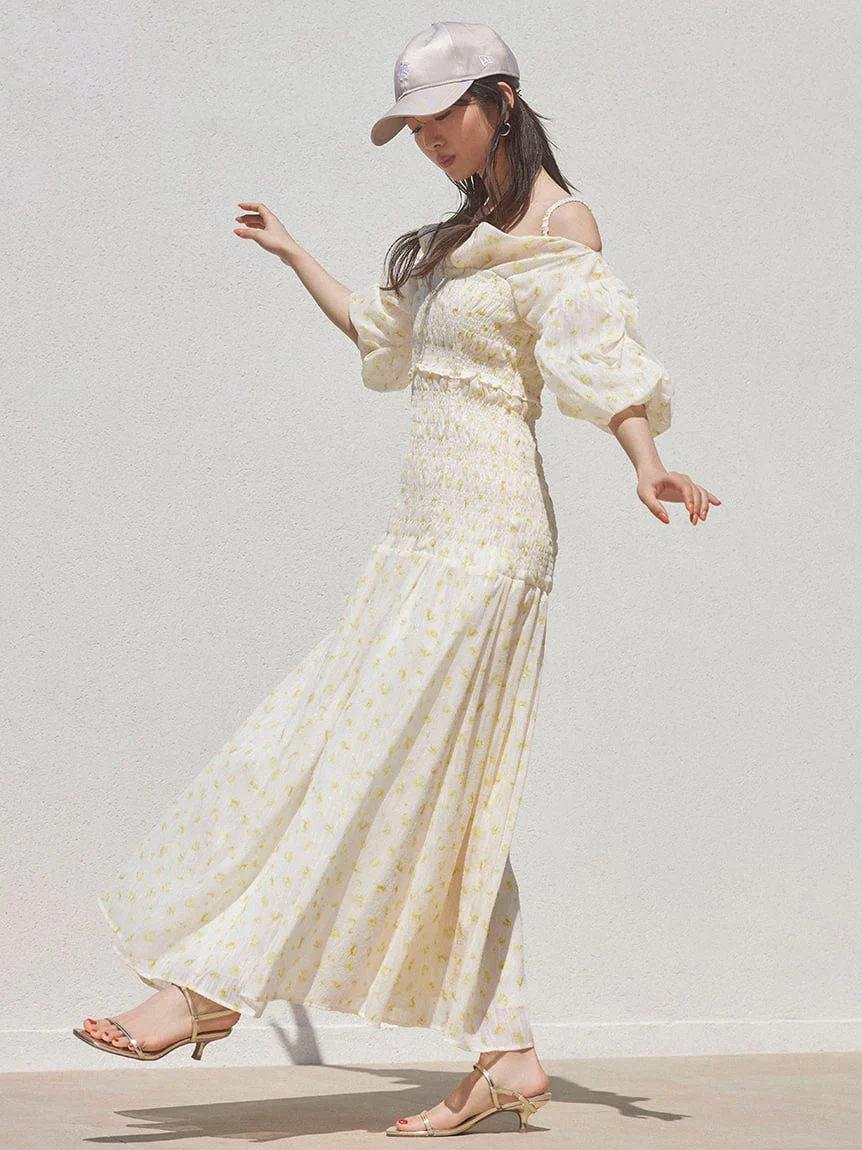 Off-Shoulder Smocked Puff Sleeve Maxi Dress - Image 20