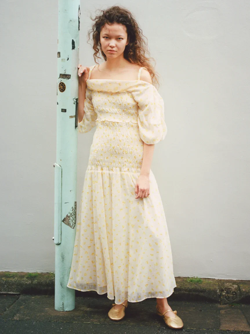 Off-Shoulder Smocked Puff Sleeve Maxi Dress - Image 21