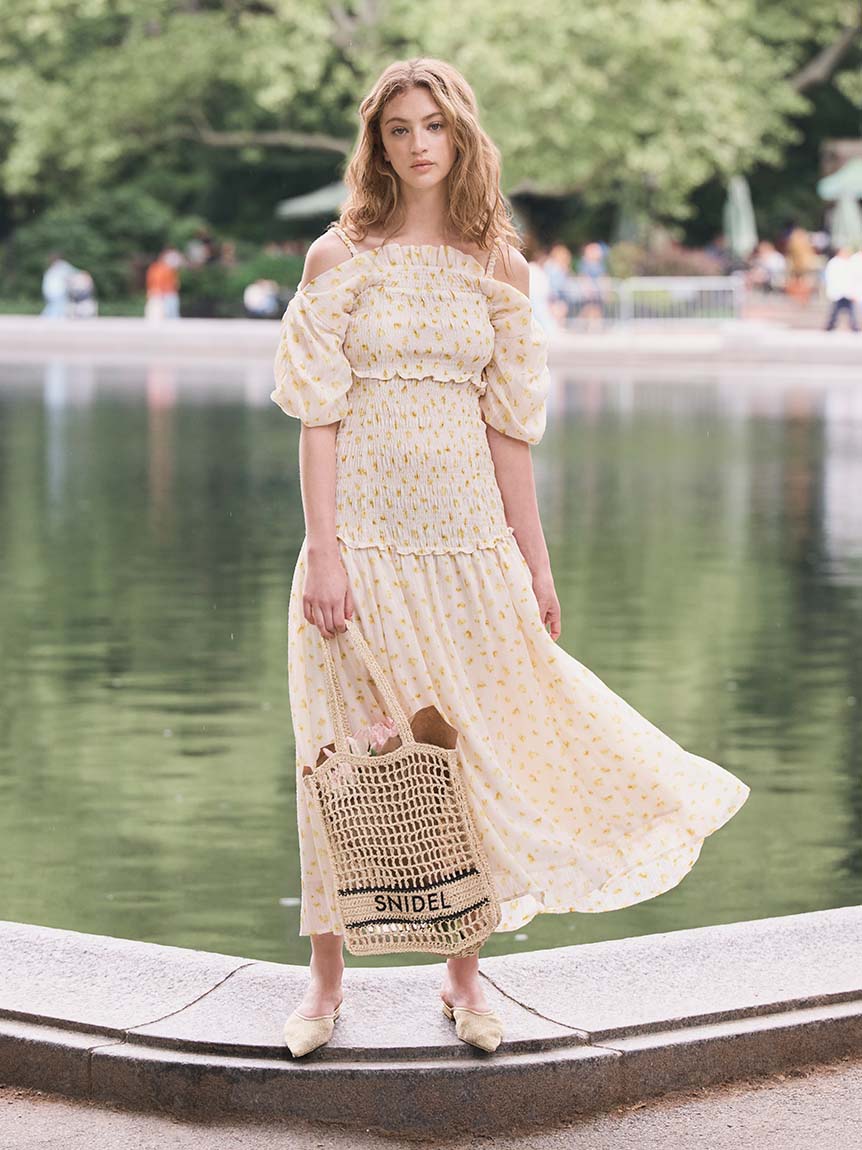 Off-Shoulder Smocked Puff Sleeve Maxi Dress - Image 4