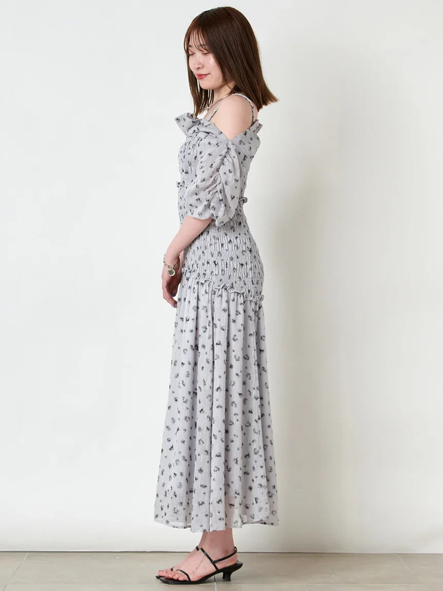 Off-Shoulder Smocked Puff Sleeve Maxi Dress - Image 7