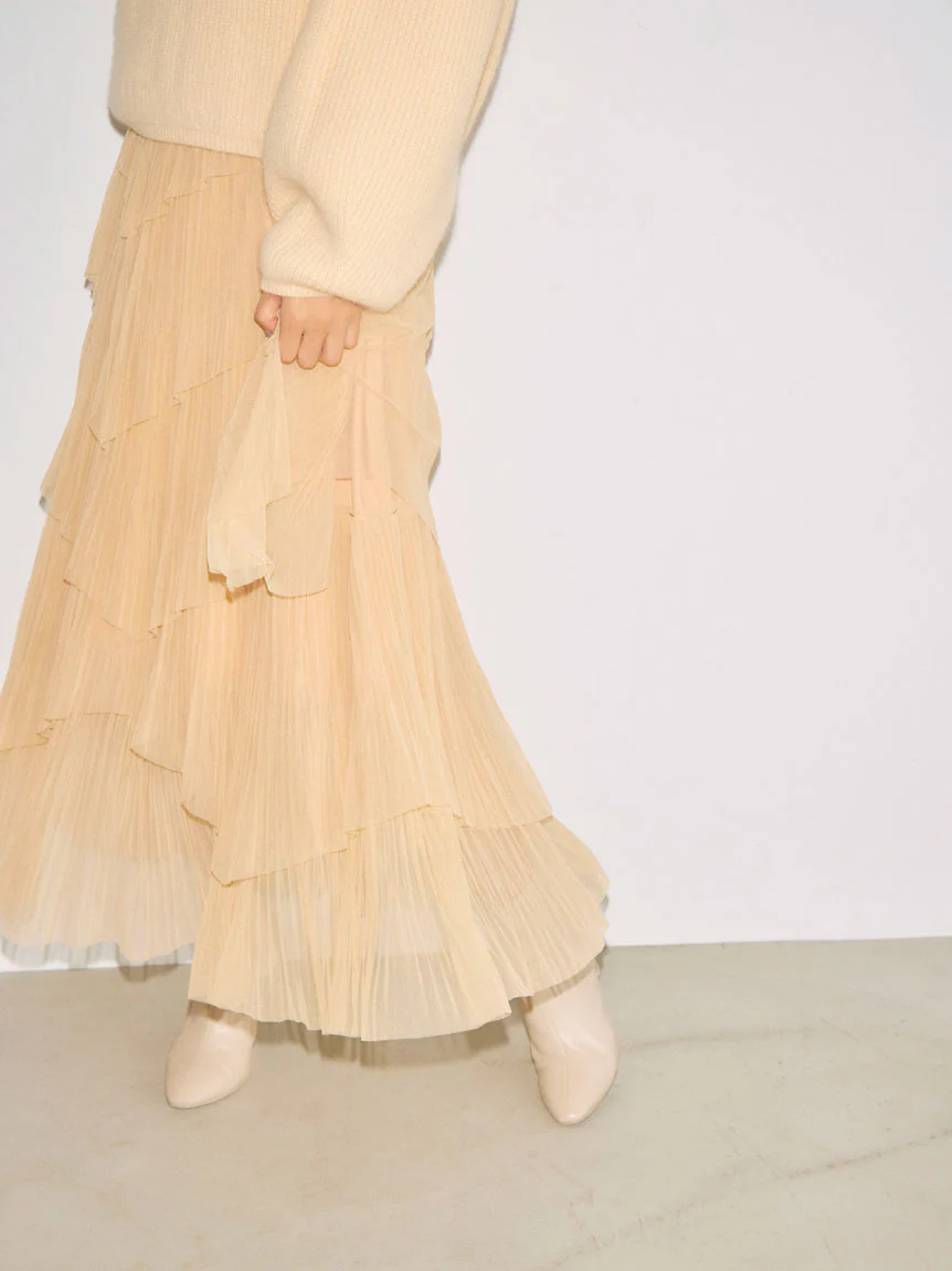 Pleated Tiered Tulle Midi Skirt - Image 14