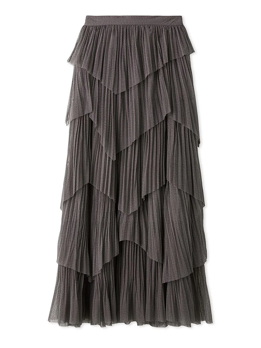 Pleated Tiered Tulle Midi Skirt - Image 15