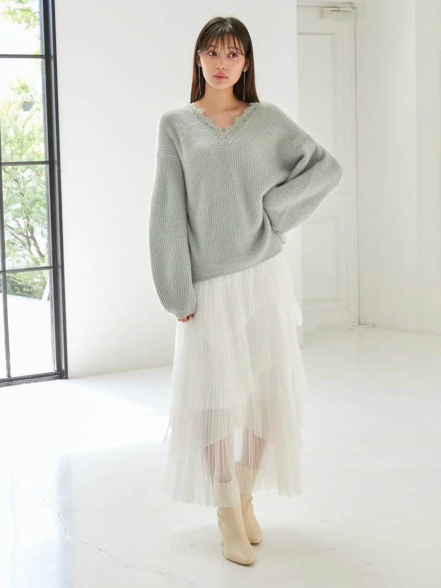 Pleated Tiered Tulle Midi Skirt - Image 3