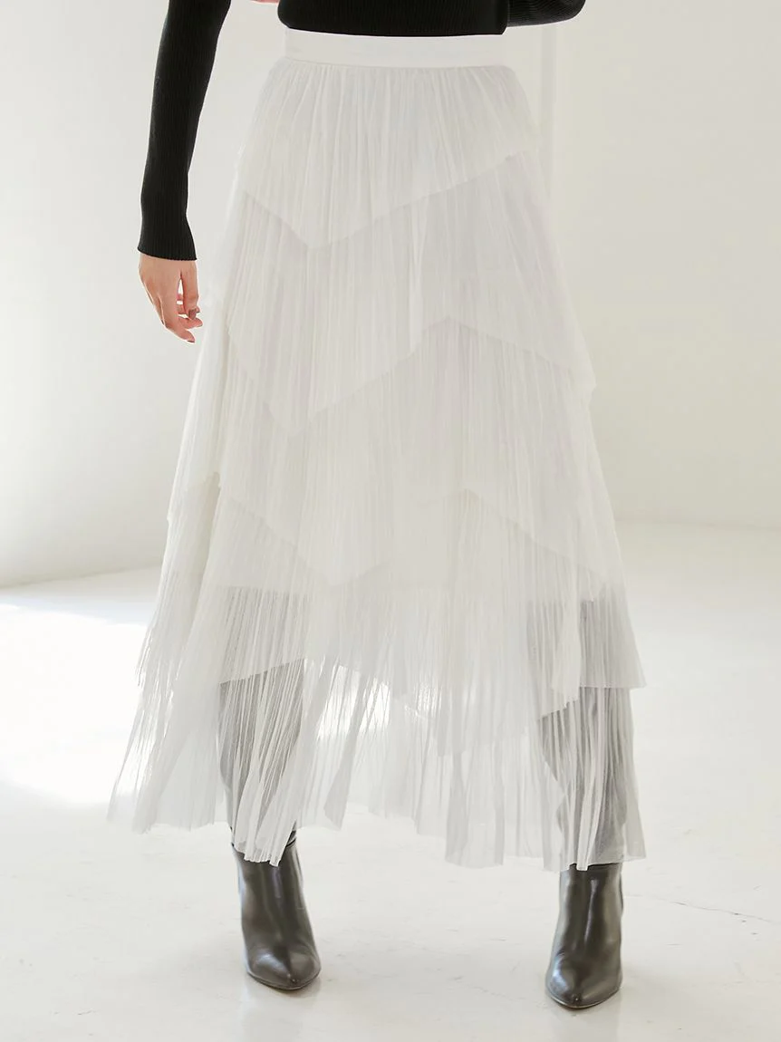 Pleated Tiered Tulle Midi Skirt - Image 5