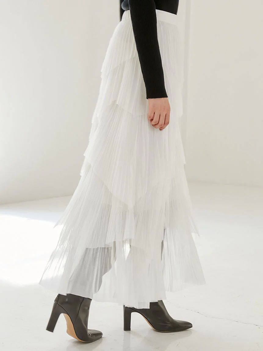 Pleated Tiered Tulle Midi Skirt - Image 6