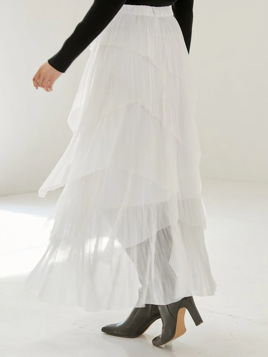 Pleated Tiered Tulle Midi Skirt - Image 7