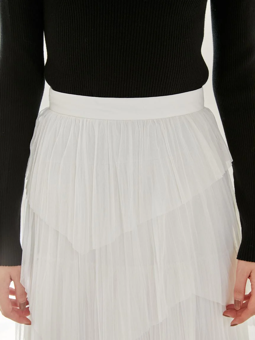 Pleated Tiered Tulle Midi Skirt - Image 8