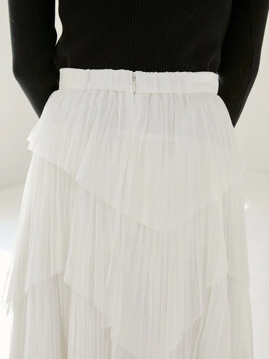 Pleated Tiered Tulle Midi Skirt - Image 9