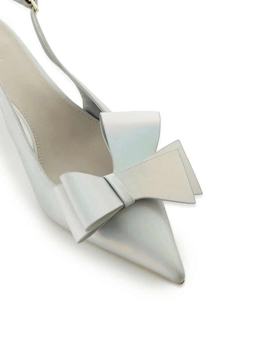 Pointed Toe Bow Slingback Heels - Image 10