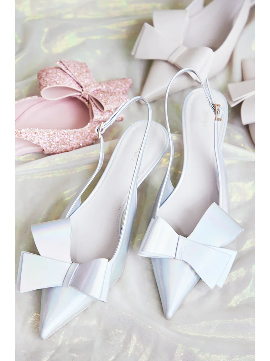 Pointed Toe Bow Slingback Heels - Image 11