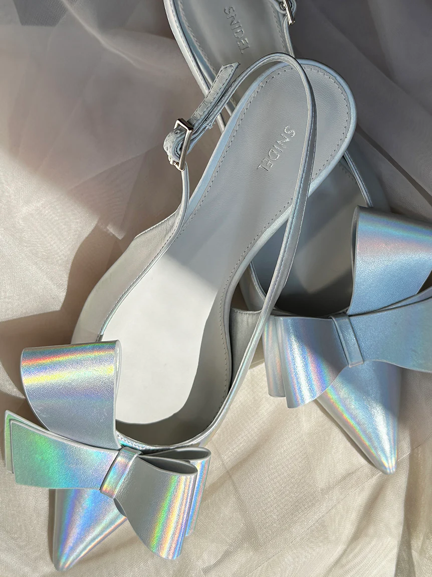 Pointed Toe Bow Slingback Heels - Image 13
