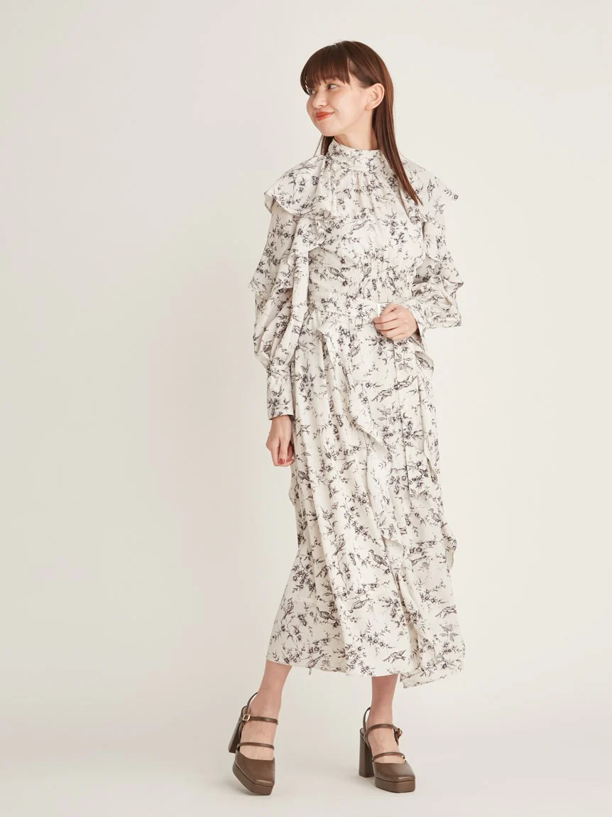 Frill Printed Floral Dress - Image 14