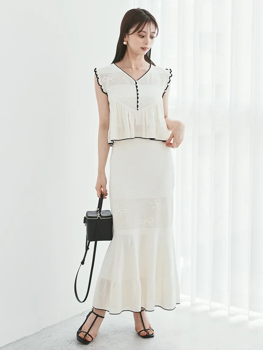 Ribbon Jacquard Knit Skirt - Image 13