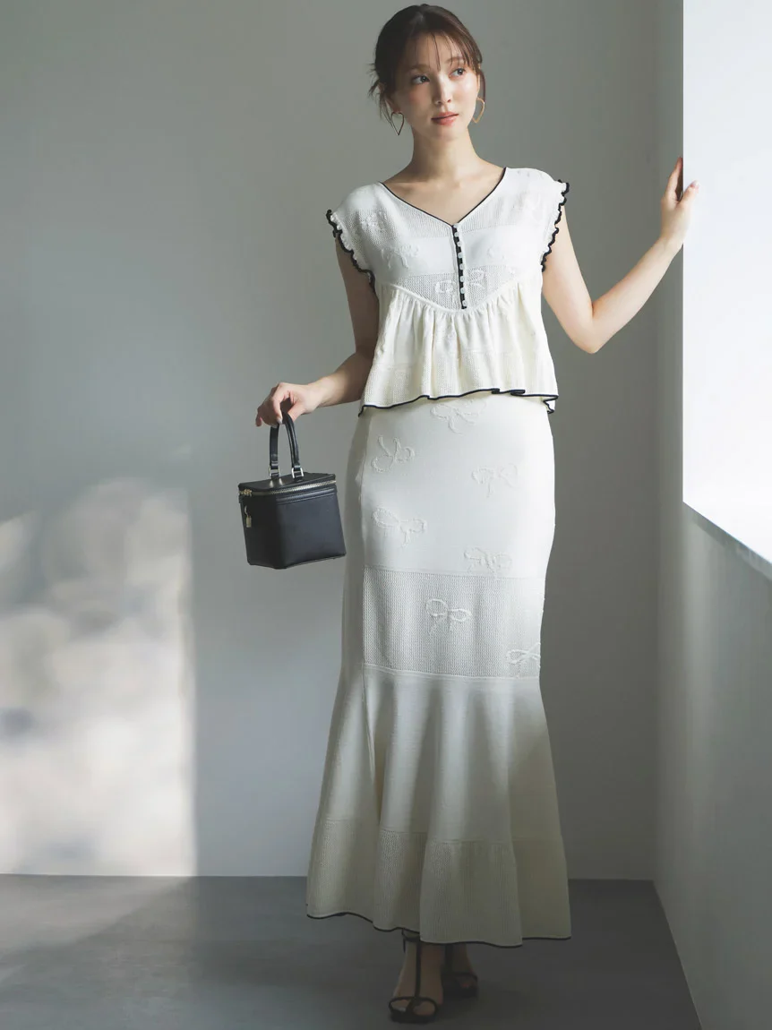 Ribbon Jacquard Knit Skirt - Image 4