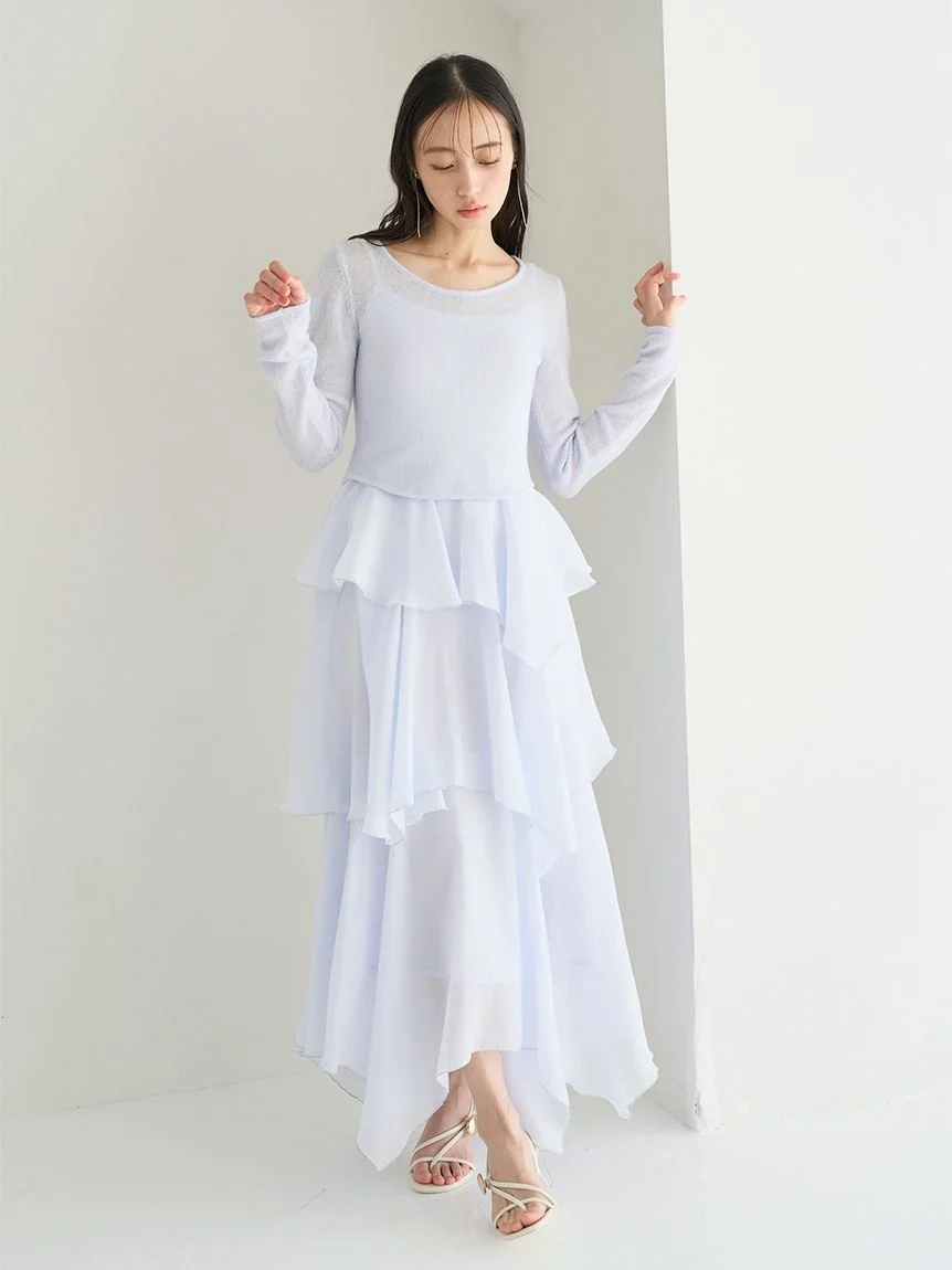 Sheer Asymmetric Hem Knit Combo Dress - Image 12